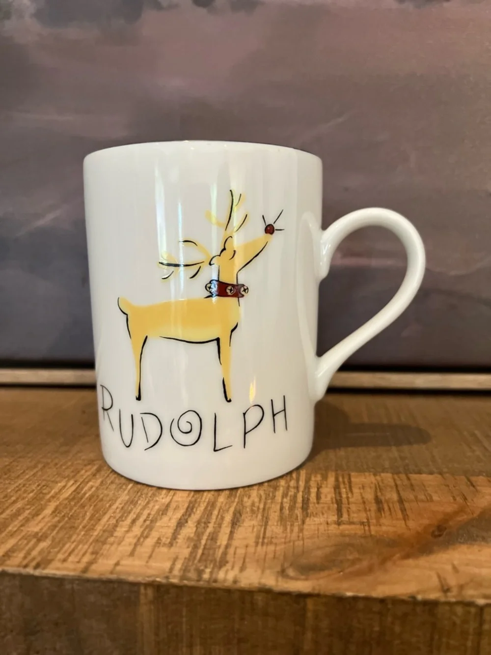 Pottery Barn REINDEER - RUDOLPH 12oz Mug Cup Porcelain Japan Christmas Mint